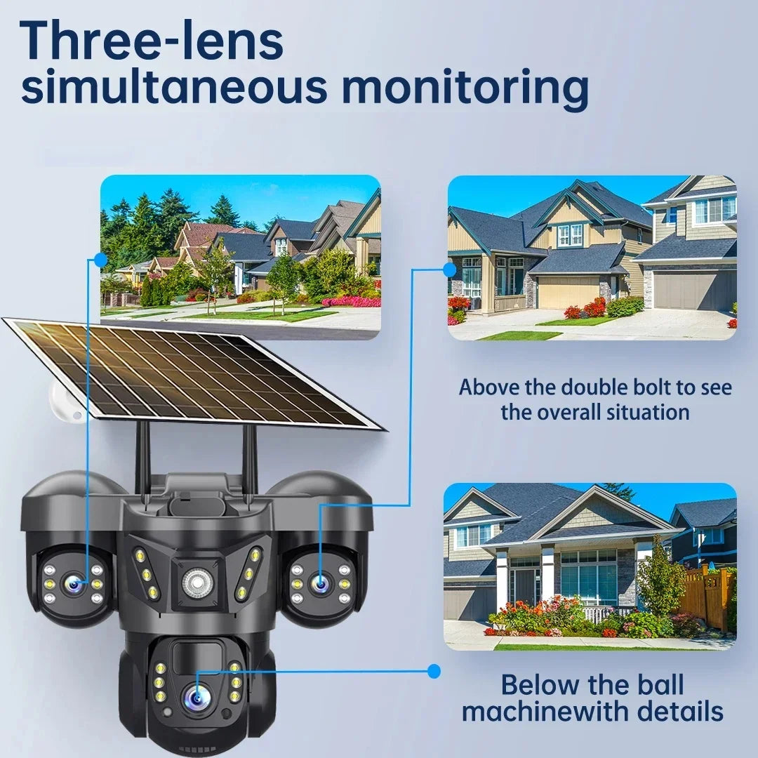 15MP 6K Solar-Powered 4G Triple-Lens Outdoor Security Camera