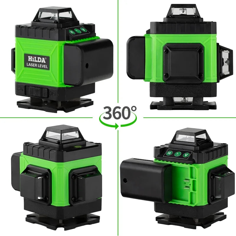 HILDA 4D 16 Lines Green Laser Level Self Leveling 360 Men Gift Horizontal and Vertical Cross Super Strong Green Laser Level