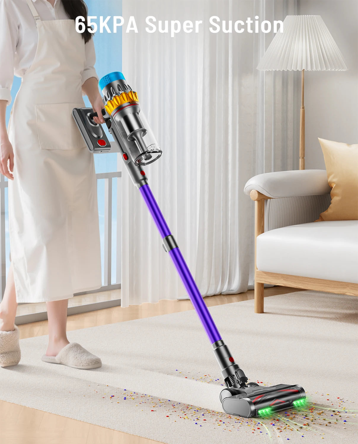 650W Cordless Vacuum Cleaner 65KPA Strong Suction for Pet Hair and Carpet