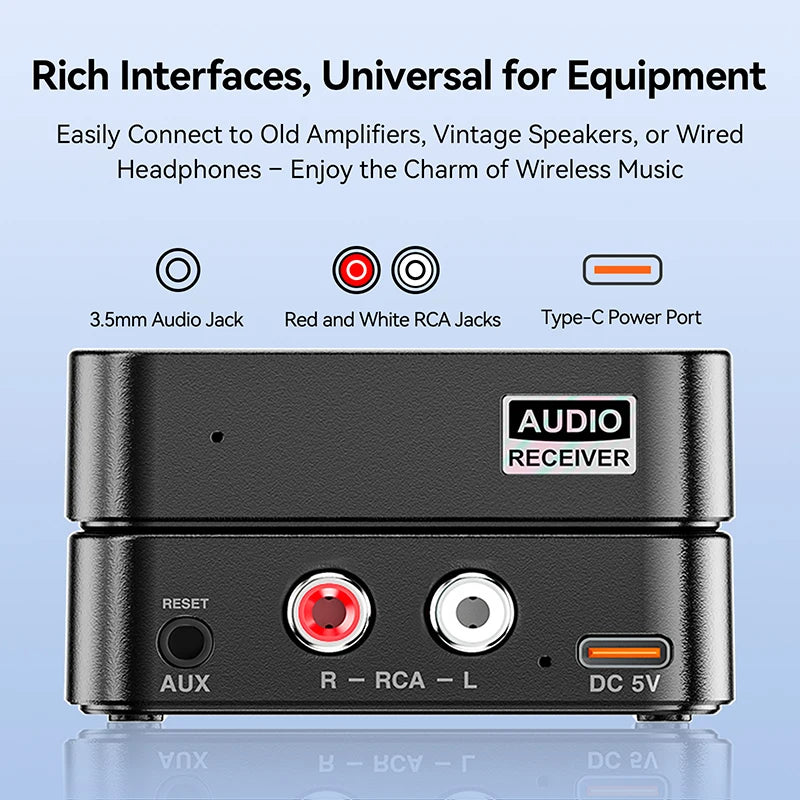 Bluetooth 6.0 Receiver 3.5mm AUX Jack RCA Wireless Adapter Built-in Mic Stereo Music Wireless Adapter For Home Speaker/Amplifier