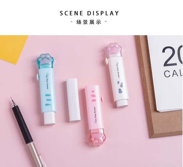 Kawaii Retractable Eraser Cute Cat Korean Stationery Rubber Drawing Erasers Children's school supplies Office