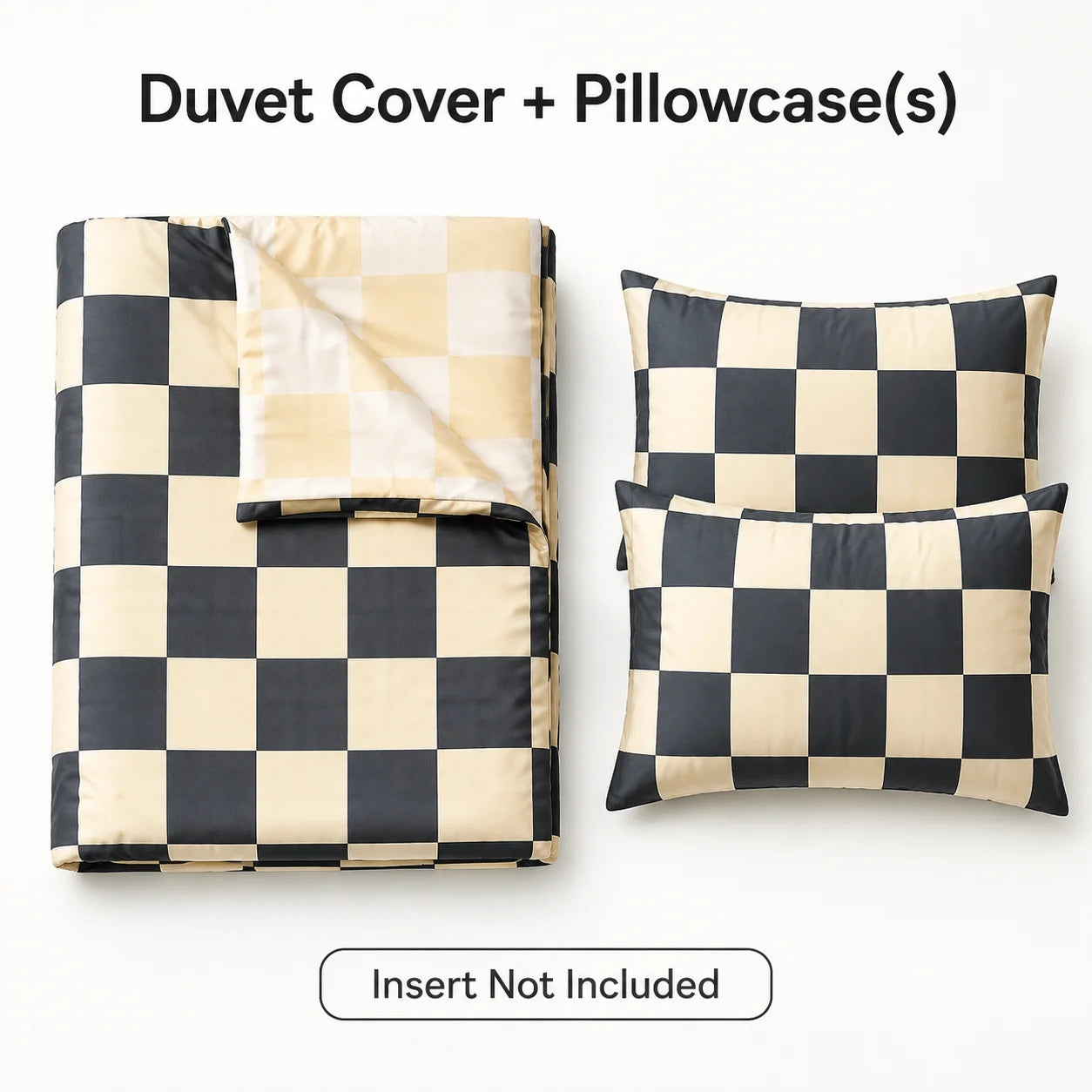 Black and Beige Checkered Duvet Cover 3-Piece Set, Modern Checkered Bedding Set, Soft Bedspread with Pillowcases, Available for Single, Double, King, and Queen Beds