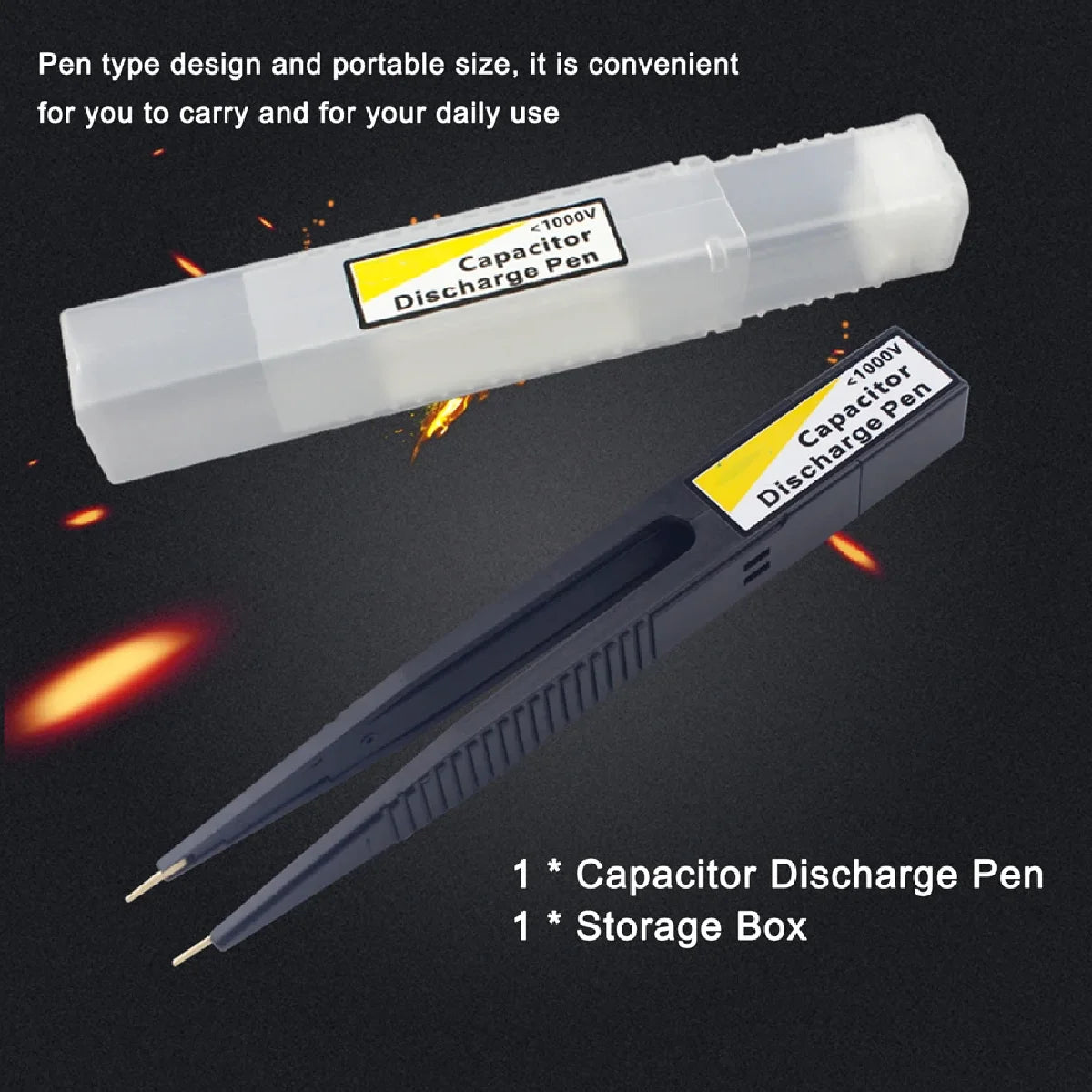 Stylo de décharge de condensateur avec boîte de rangement