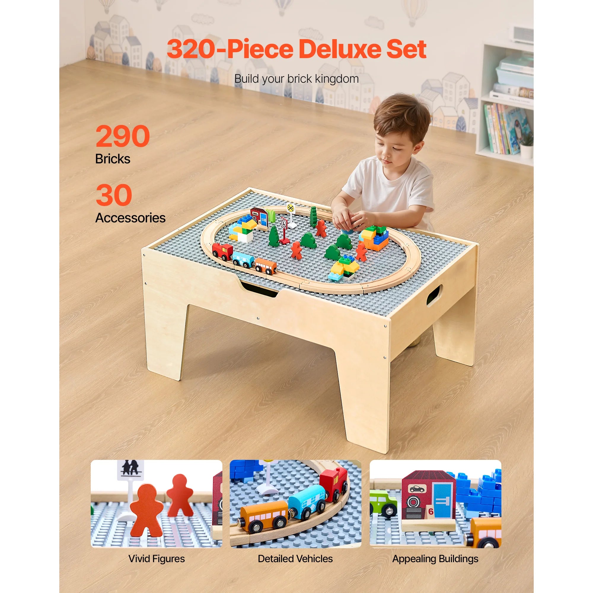 Table de jeu multi-activités pour enfants avec 320 pièces et circuits de train