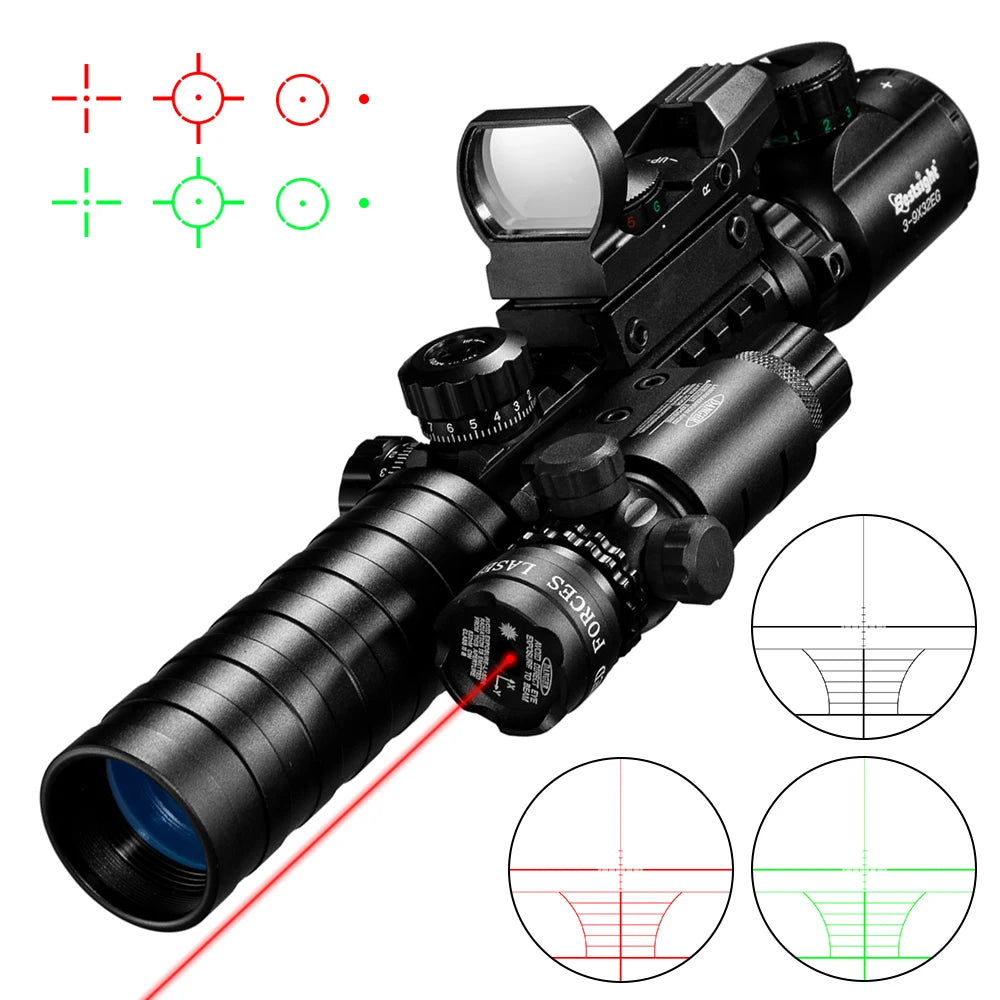 Kombinace 3-9 x 32 osvětleného dalekohledu a reflexního zaměřovače