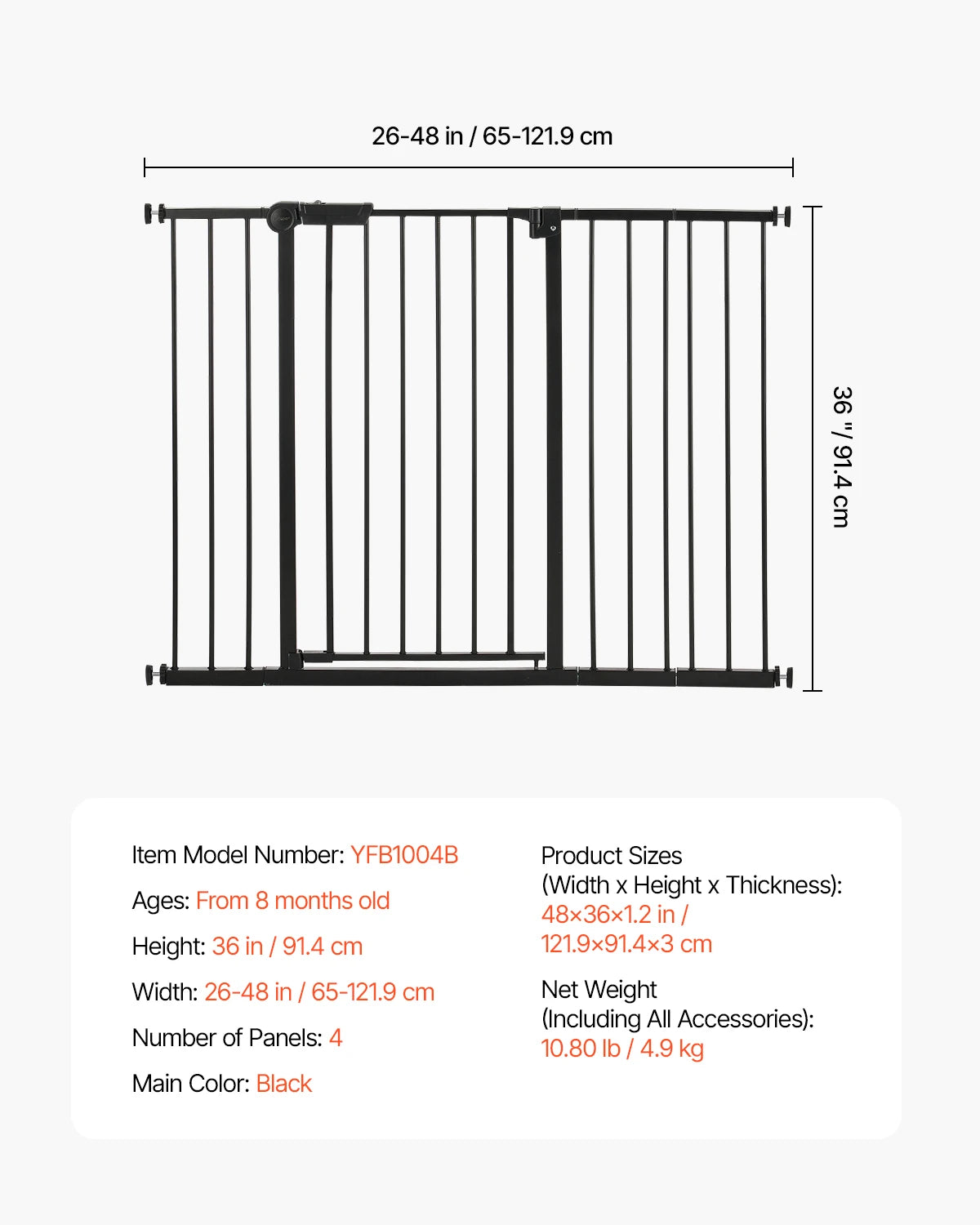Adjustable Baby Gate with Auto-Close Door for Stairs and Doorways