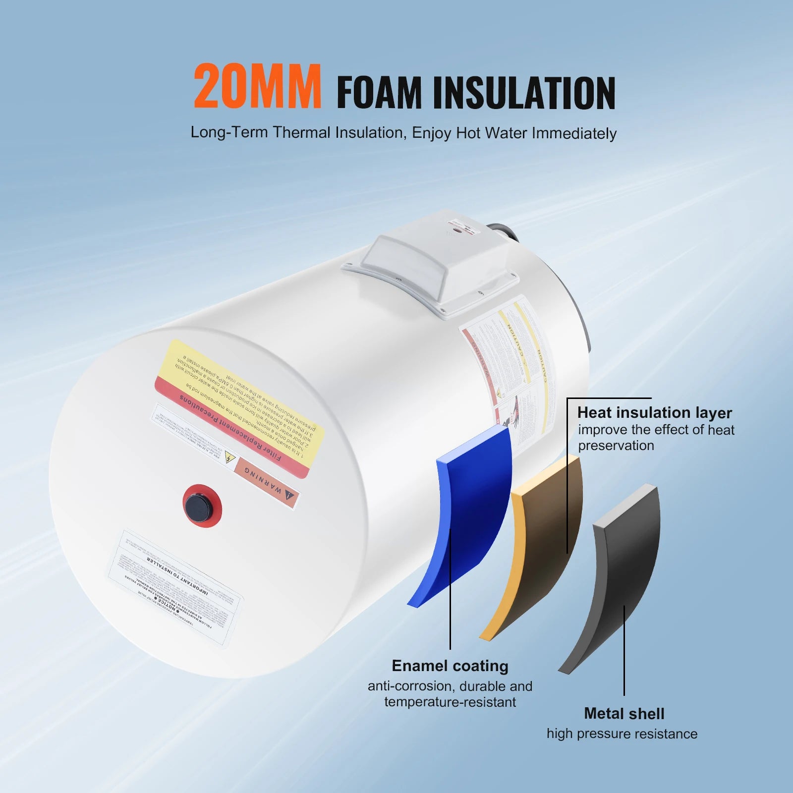Chauffe-eau électrique 70L avec écran LED et contrôle de la température