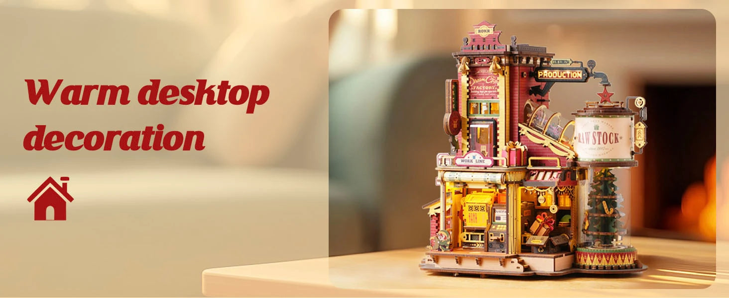 Robotime Rokr Scatola Musicale in Legno Sogno di Natale Regalo Fabbrica Puzzle 3D