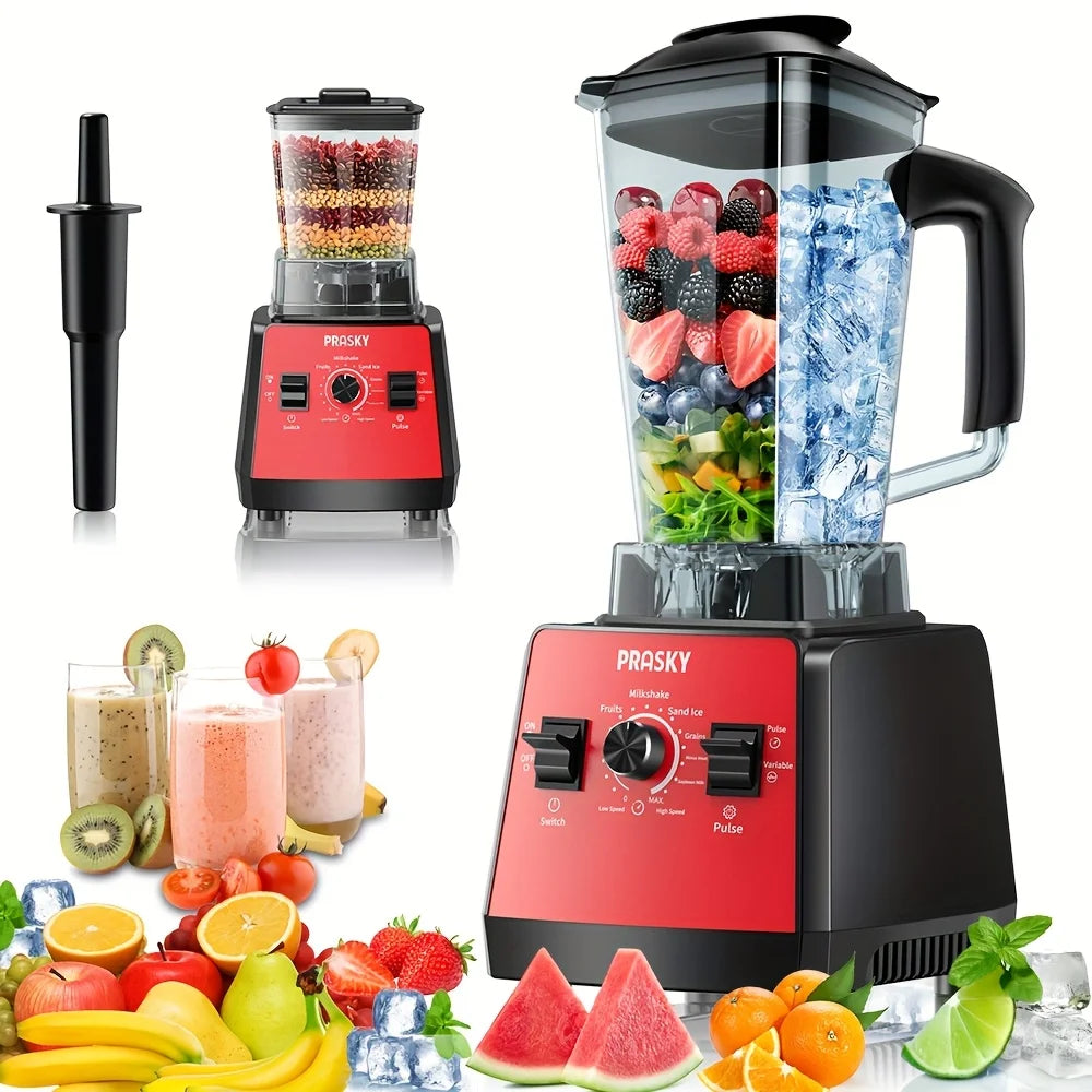 PRASKY 2400W Blender and Grinder Combo 25000RPM Powerful Kitchen 68oz BPA Free 2 Containers Professional Blenders Ice Crushing