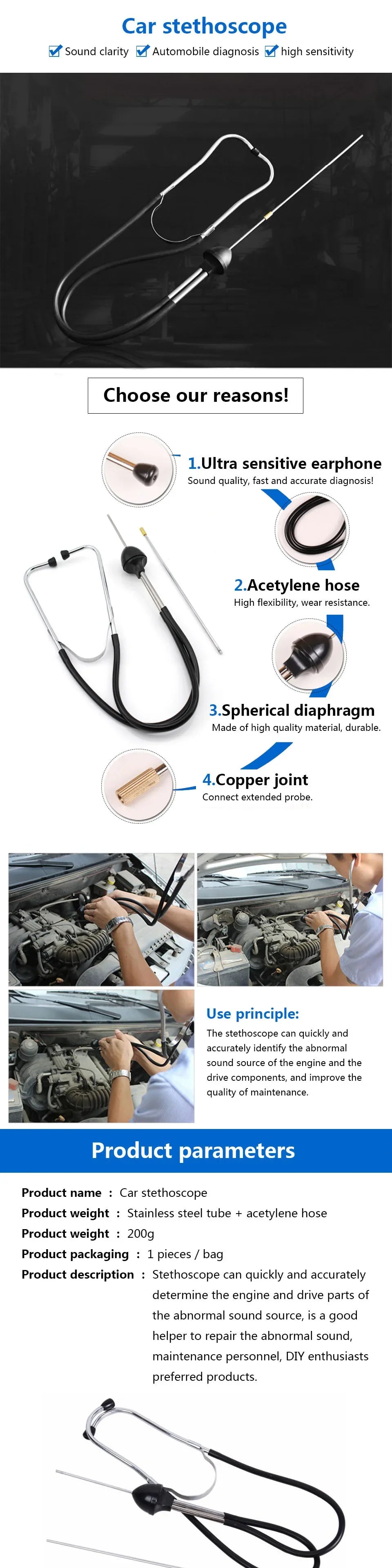 Diagnostyka samochodowa mechanik stetoskop auto blok cylindrów silnika narzędzie diagnostyczne do naprawy samochodu