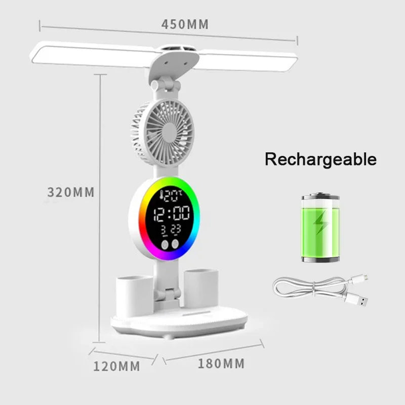 LED Desk Lamp with Clock, Plug-In/Rechargeable Options