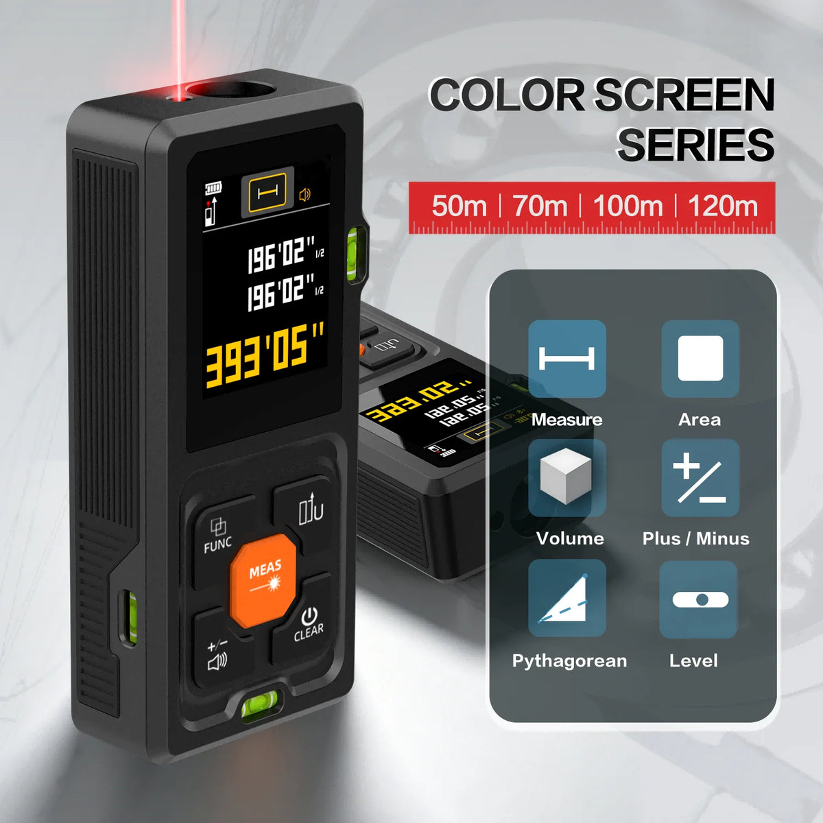 Handheld Laser Distance Meter with Bubble Levels