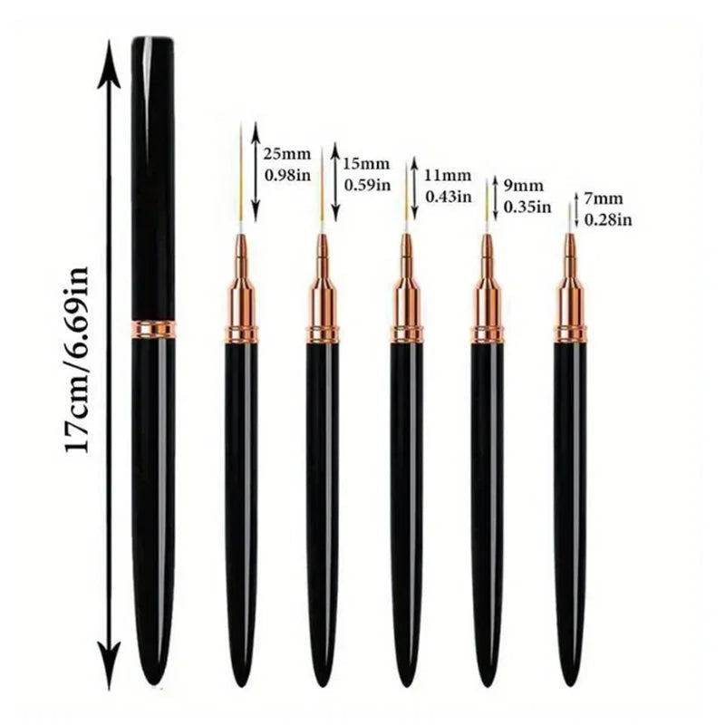 5Pcs/Set Nail Art Liner Brushes Set Elongated Lines Striping Drawing UV Gel Painting Nail Design Pen Professional Manicure Tool