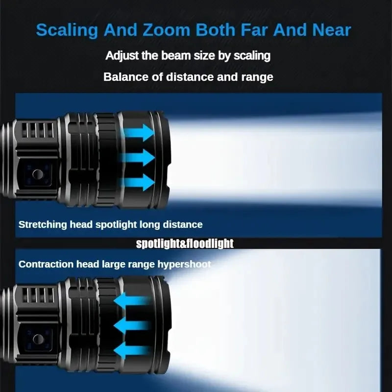 Rechargeable LED Flashlight with 200m Beam & 25000mAh Battery
