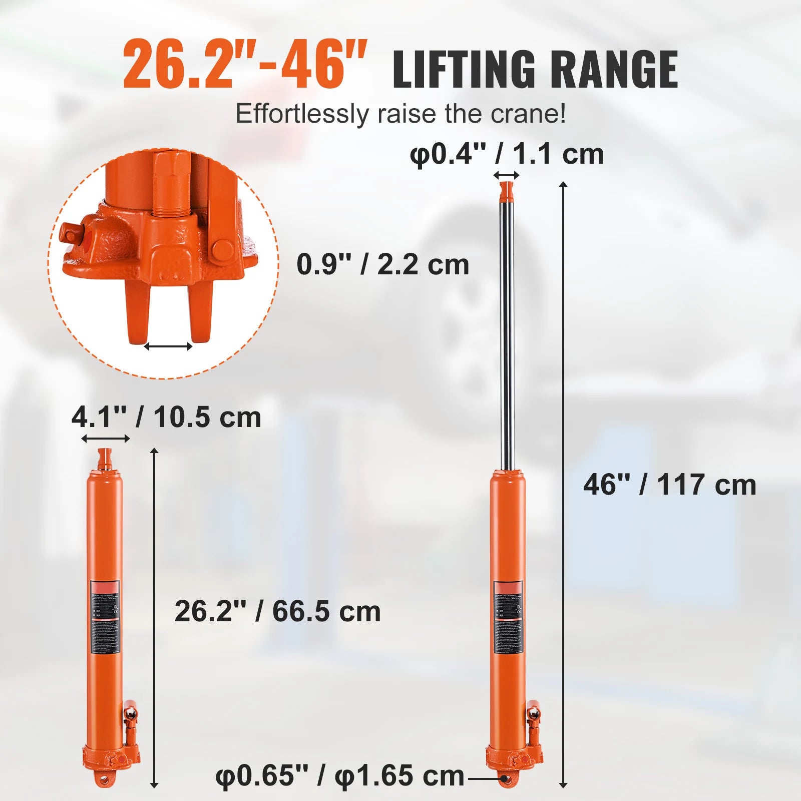 3-Ton Hydraulic Long Ram Jack for Engine Hoists with 26–46" Lift Range