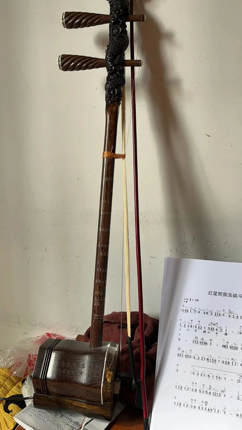 Erhu drewniane z detalem smoka na głowie