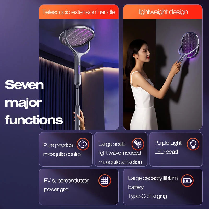 Extendable Electric Mosquito Swatter and Lamp