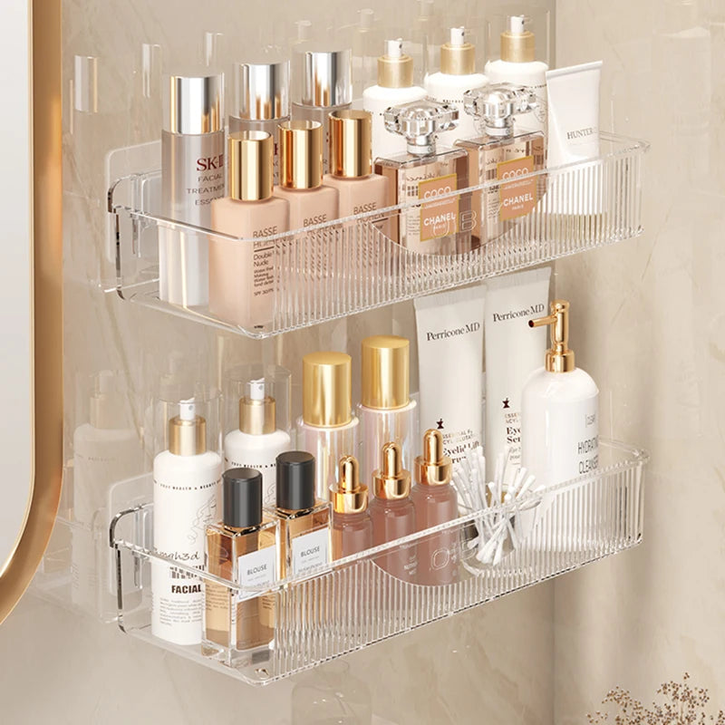 Wall Mounted Cosmetic and Skincare Storage Rack for Bathroom No Need for Drilling Multi Functional Kitchenbathroom Storage Rackr