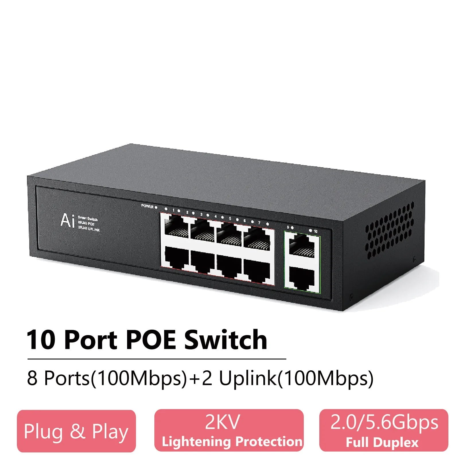 Ienron POE Switch 6/10 Ports 100Mbps Ethernet Switch POE ieee802.3af/at Network Switch Ethernet For Wifi Router IP Camera