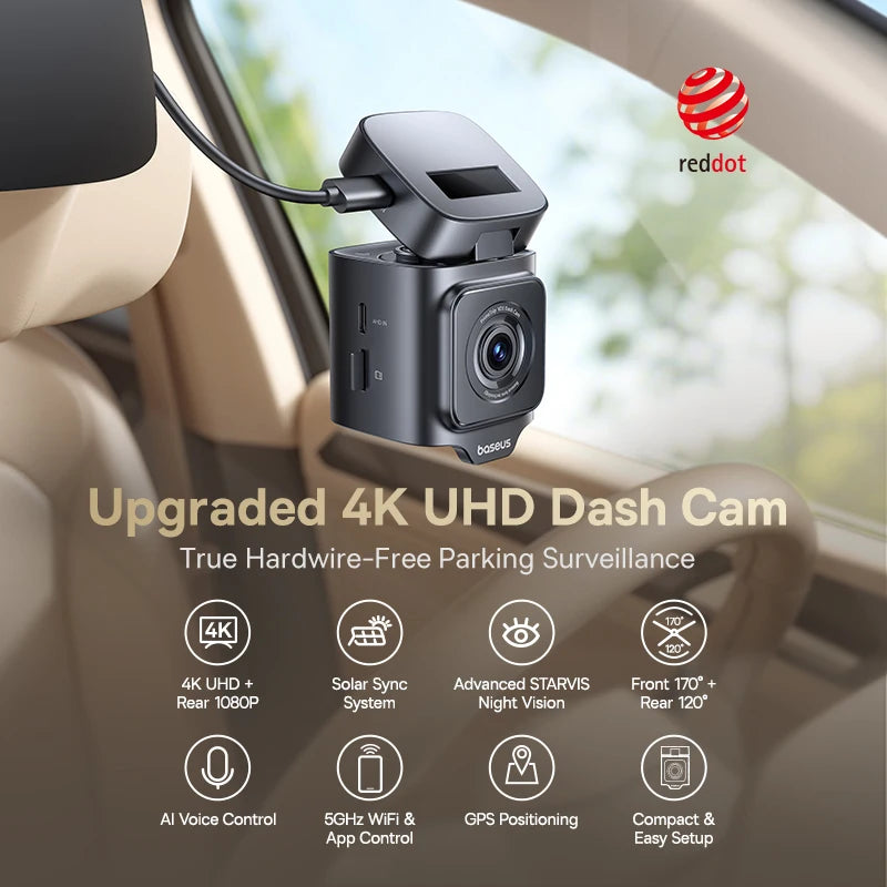 Cameră auto 4K față și 1080P spate cu WiFi6, GPS și vedere nocturnă