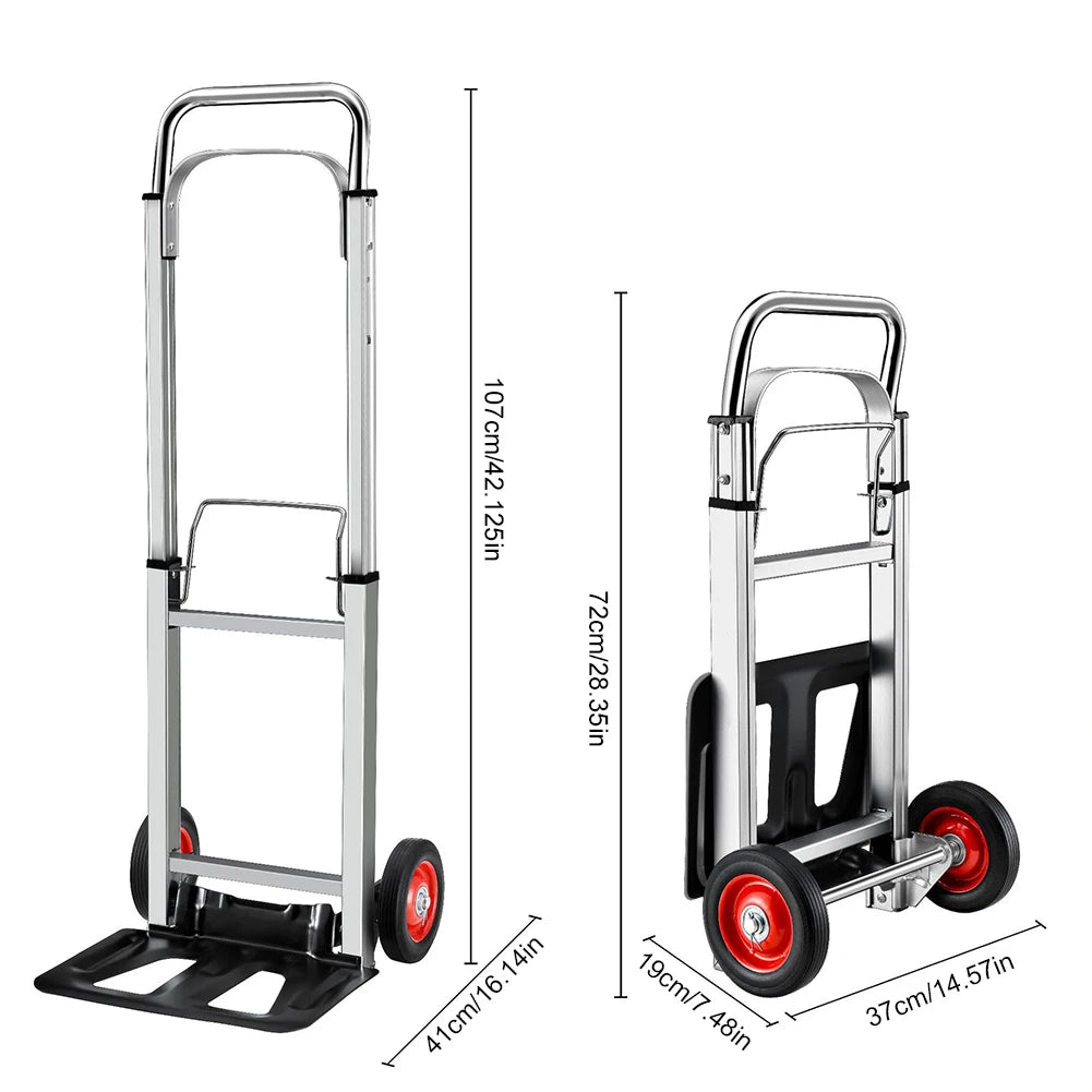 Folding Sack Truck Portable Dolly Cart Long Telescoping Handle Heavy Duty Barrow Cart Non-Slip for Moving and Travel