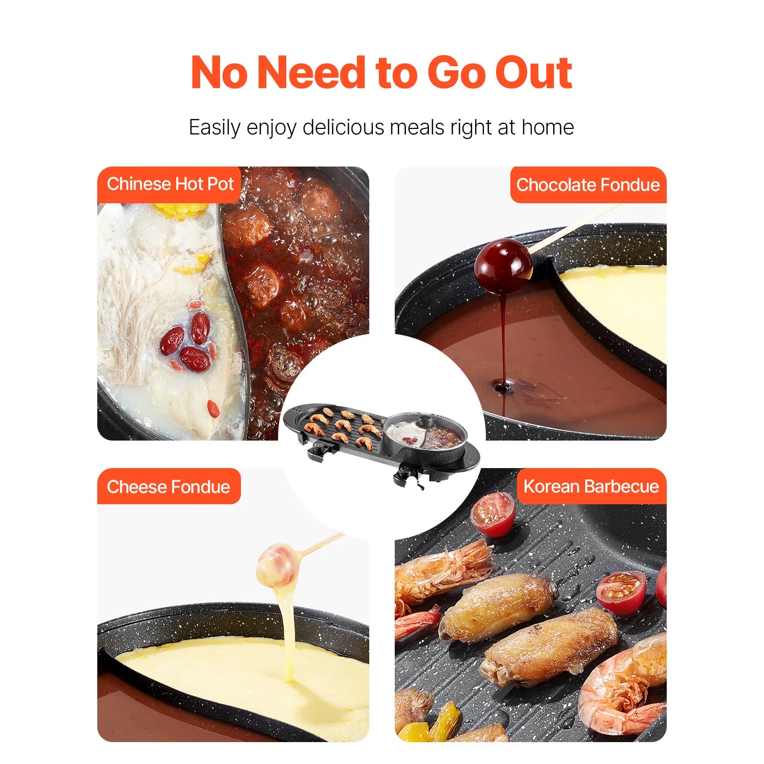2200W 2-in-1 Electric Hot Pot with Grill for 1-6 People