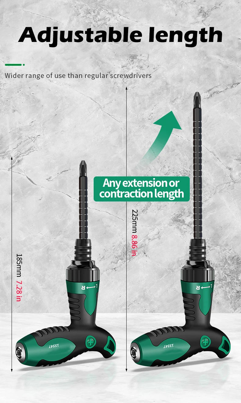 Telescopic T-Handle Ratchet Screwdriver Set