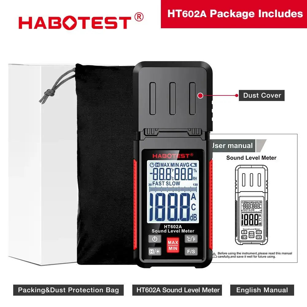 HABOTEST HT602A Sound Level Meter Digital Handheld DB Meter HT602B Noise Audio Level Meter 30-130dB Decibels Mini Sound Meter