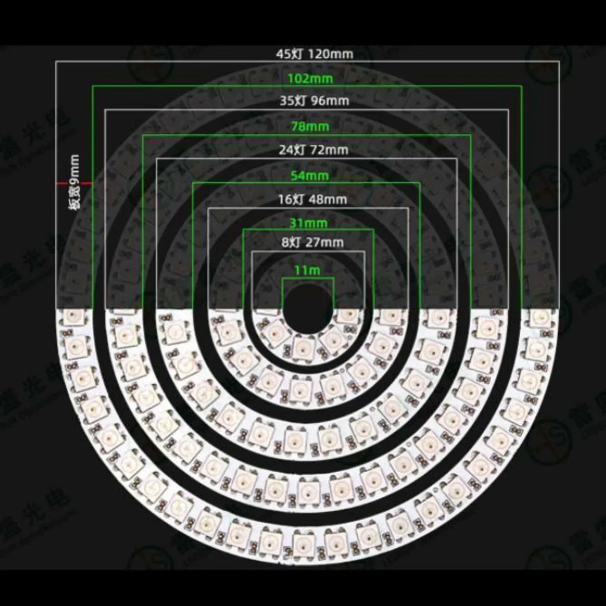 WS2812B individueel adresseerbare RGB-ledring of -strip