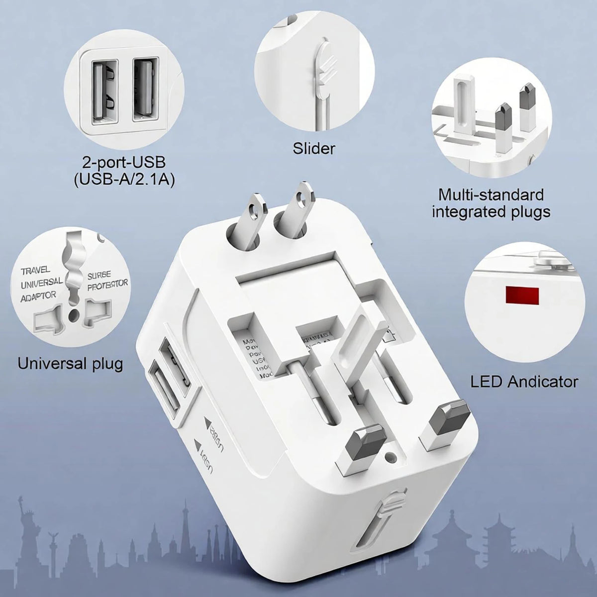 HHT202 Universal Travel Adapter - USB Options