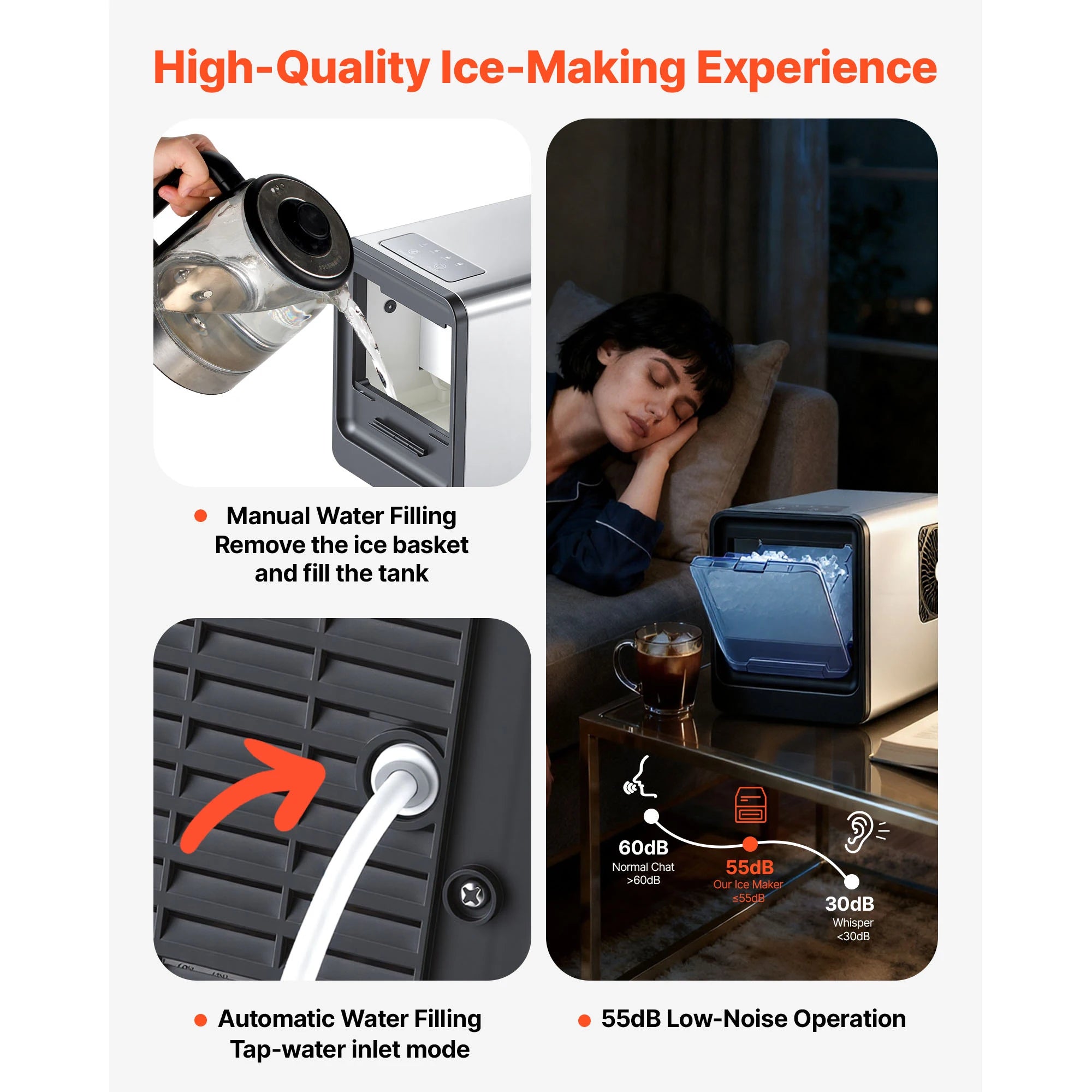 Countertop Nugget Ice Maker 33–44 lbs/Day with Self-Cleaning