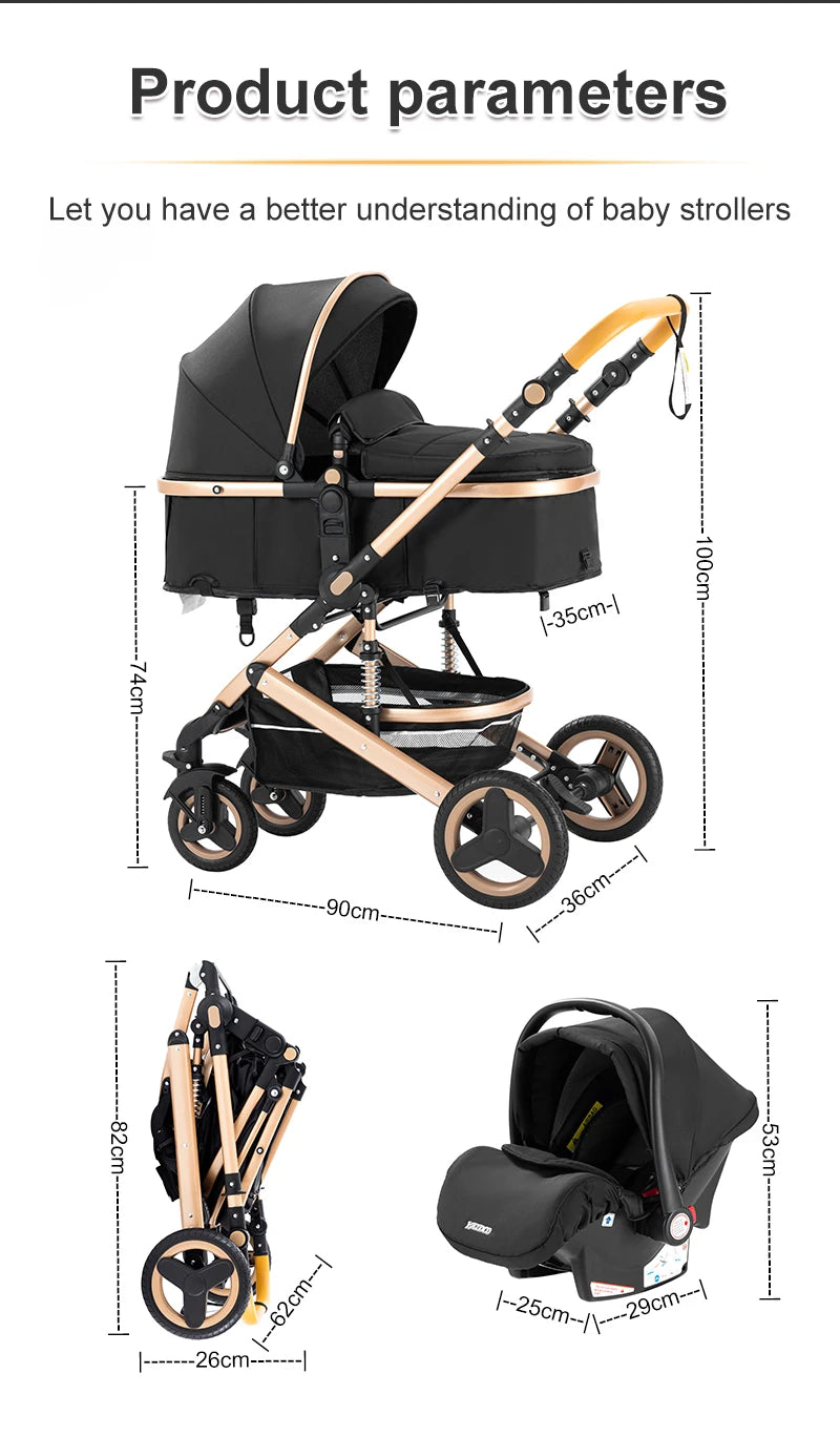 Luxury Baby Stroller 3‑in‑1 Travel System With Car Seat