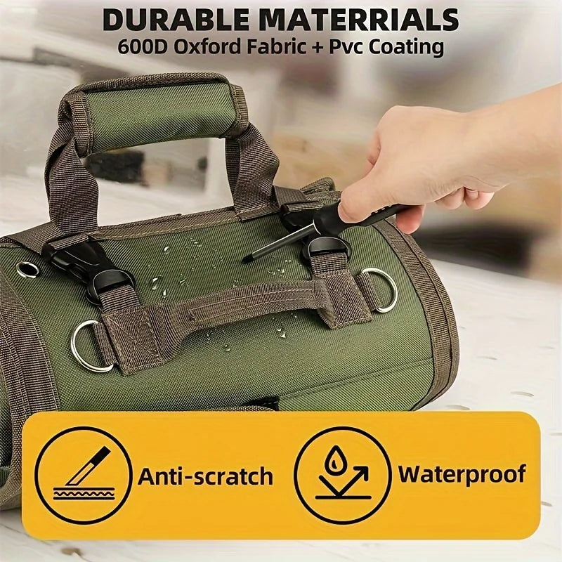Green Roll-Up Tool Organiser Bag with Zipped Pockets