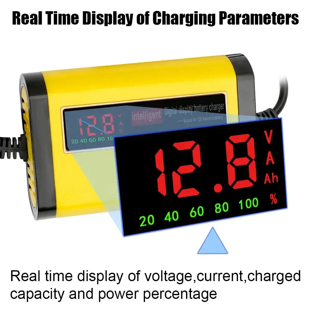 Full Automatic Car Battery Charger Digital LCD Display 2A Fast Charging 3 Stages Lead Acid AGM GEL Battery-chargers Spy-shop.com