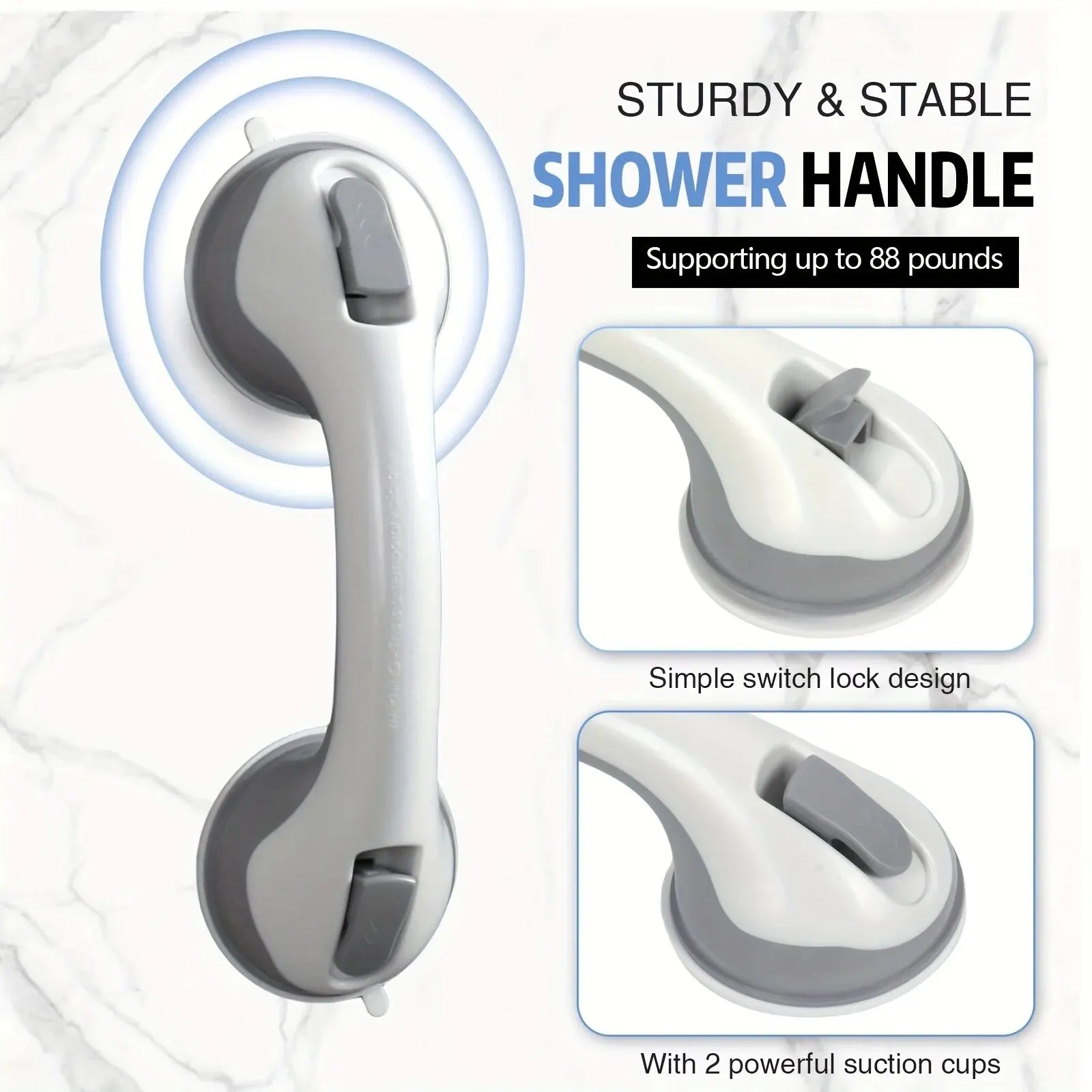 Shower Handle, 12" Grab Bars For Bathtubs And Showers, Suction Grab Bar, Bathroom Bathtub Bath Handles, Handicap Elderly S