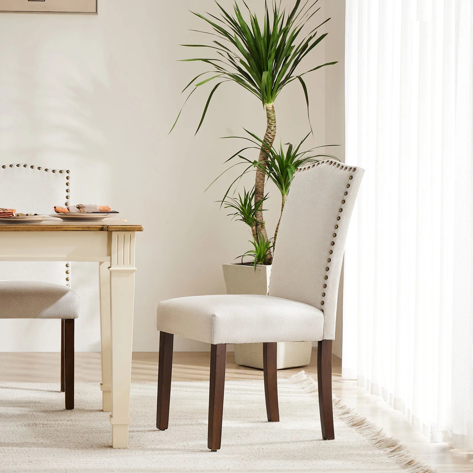 Upholstered Dining Chairs Set of 2 with Padded Backrest Cushion