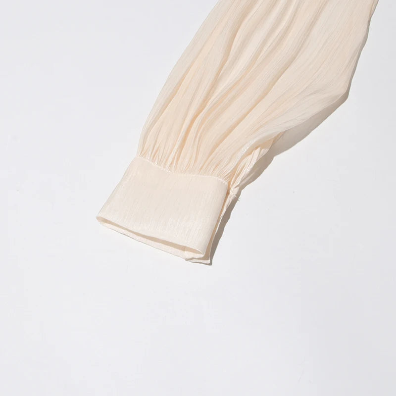 TWOTWINSTYLE Solid Patchwork Lace Up Blouse Mini Dresses For Women V Neck Long Sleeve Sweet Style Dress Female Clothing Fashion