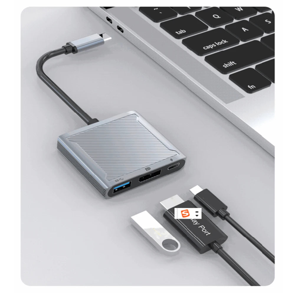 Adaptador USB-C a DisplayPort con USB y entrada PD