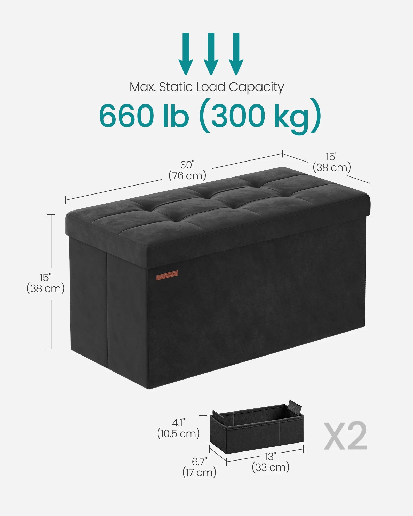Velvet Storage Ottoman Bench 30" Foldable with Hidden Storage