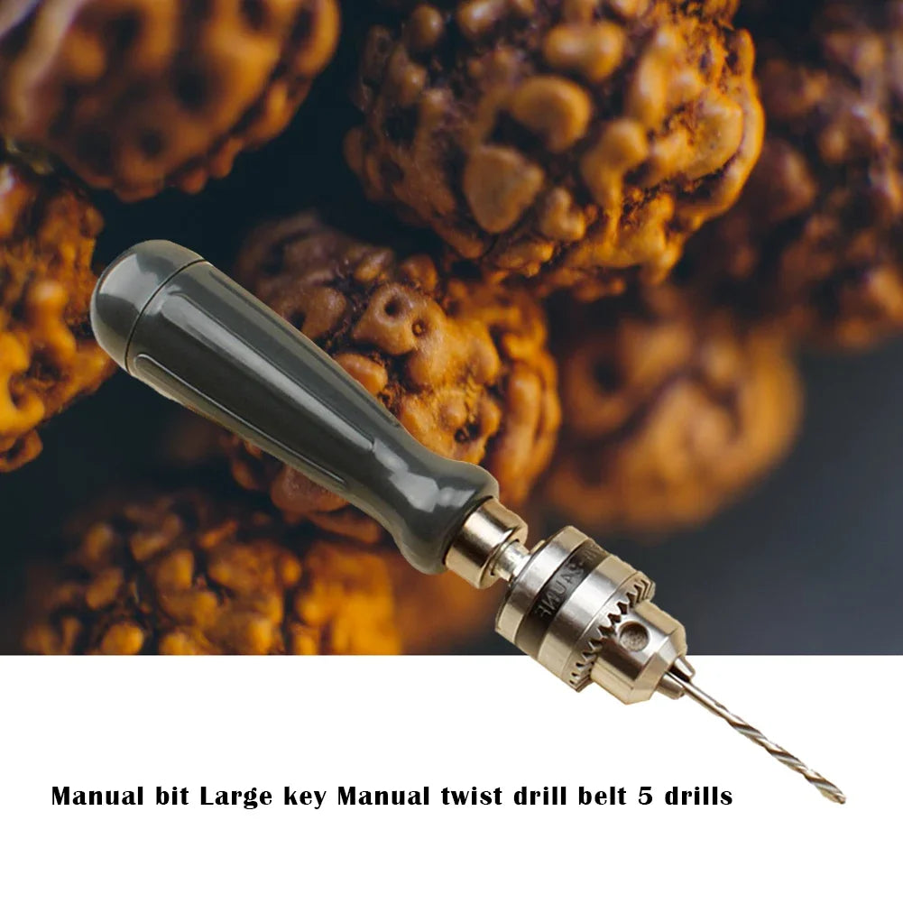 Manual Hand Drill with Keyed Chuck & 5 Drill Bits
