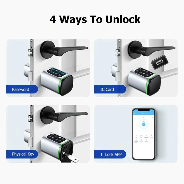TTLock App Control Password RFID Card Euro Cylinder Door Lock Smart Lock Digital Keyless Replace Alexa (No Fingerprint)