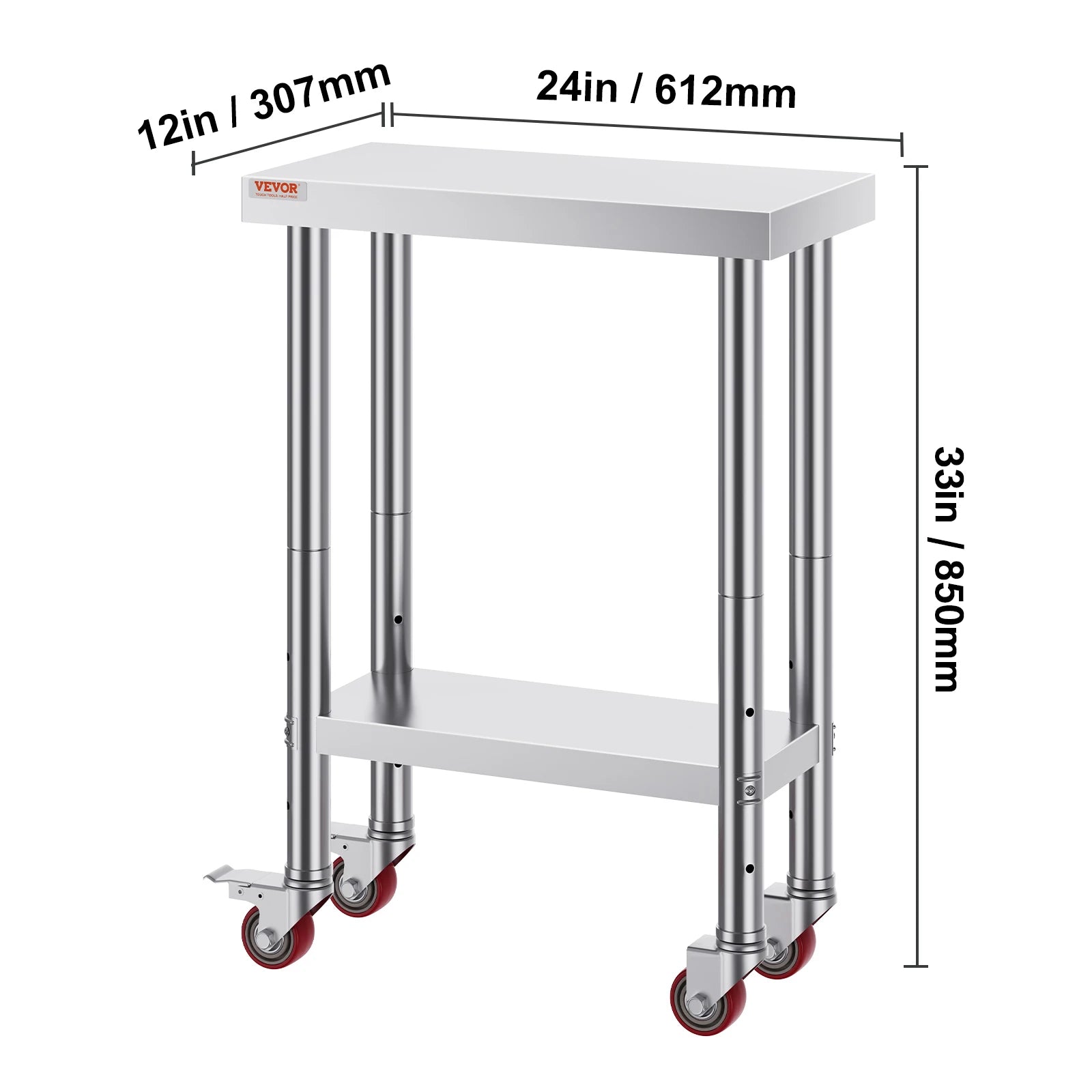Folding Stainless Steel Work Table with Undershelf 48x24 Inch