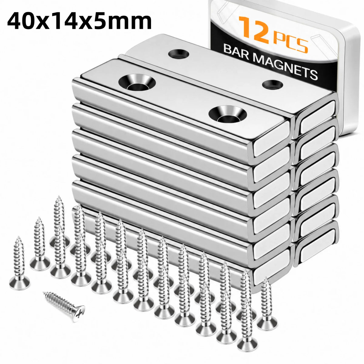 45 lb Bar Magnets with Countersunk Hole and Screws, Pack of 6 or 12