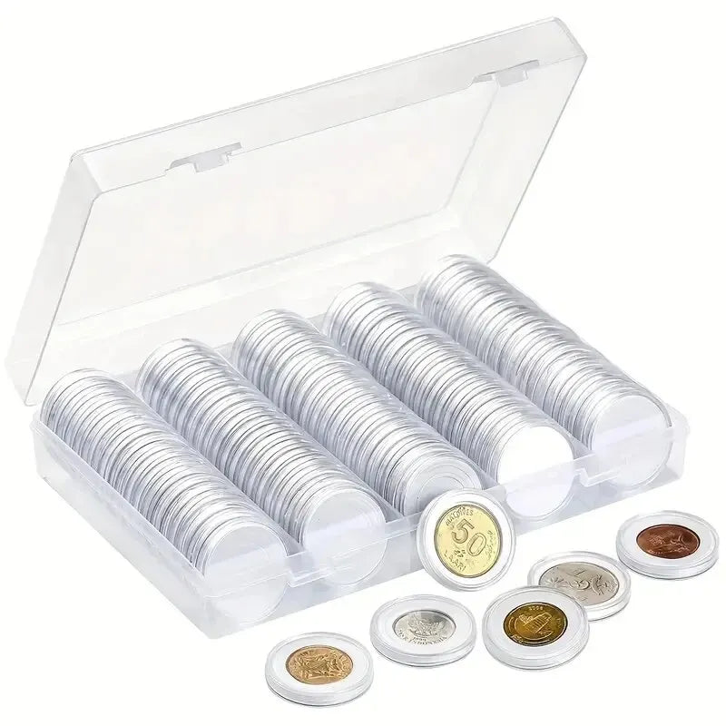 27mm Clear Coin Capsules with Organiser, 100 Pieces