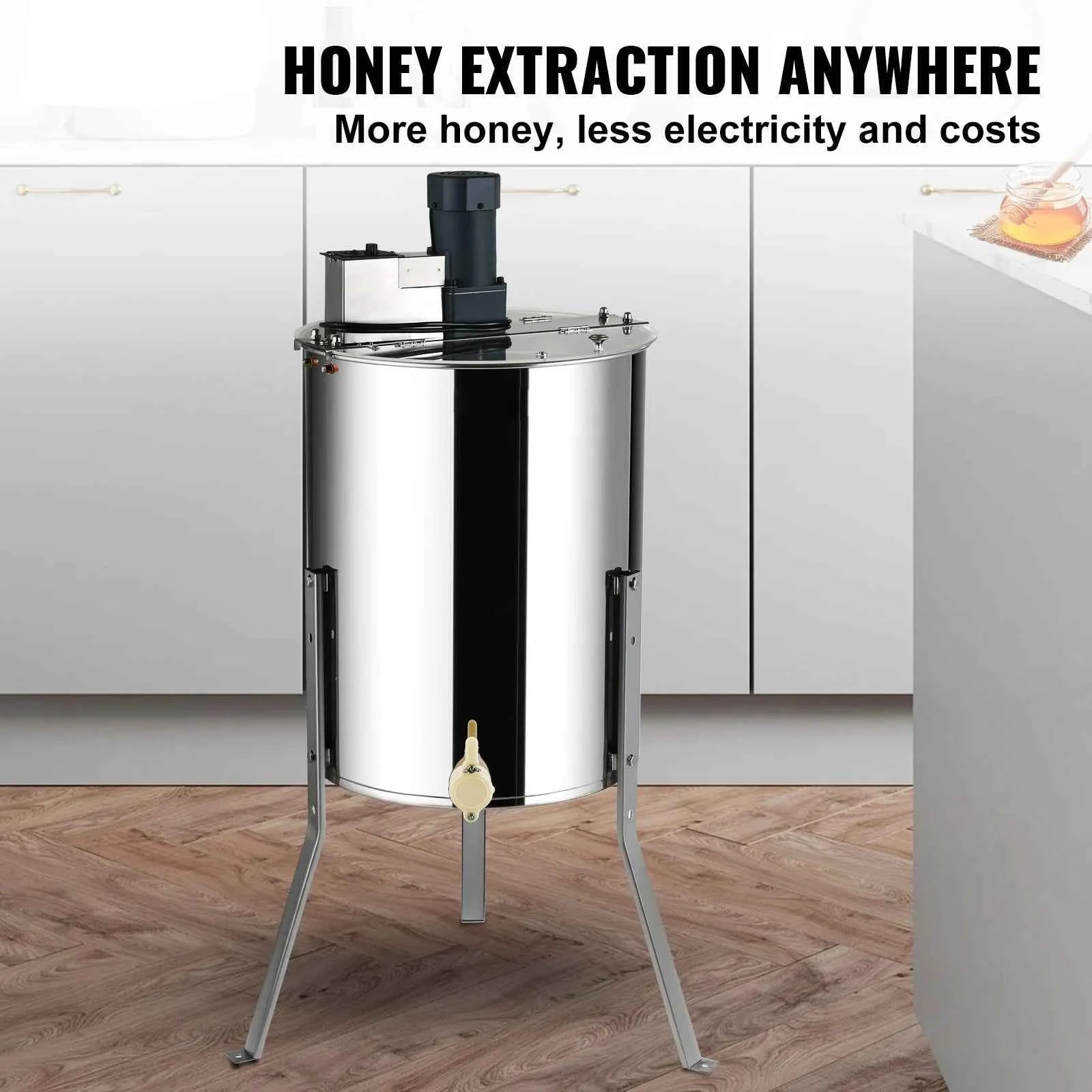 SucceBuy Electric Honey Extractor 4/8 Frames Honey Spinner Stainless Steel Beekeeping Extraction Height Adjustable Stand