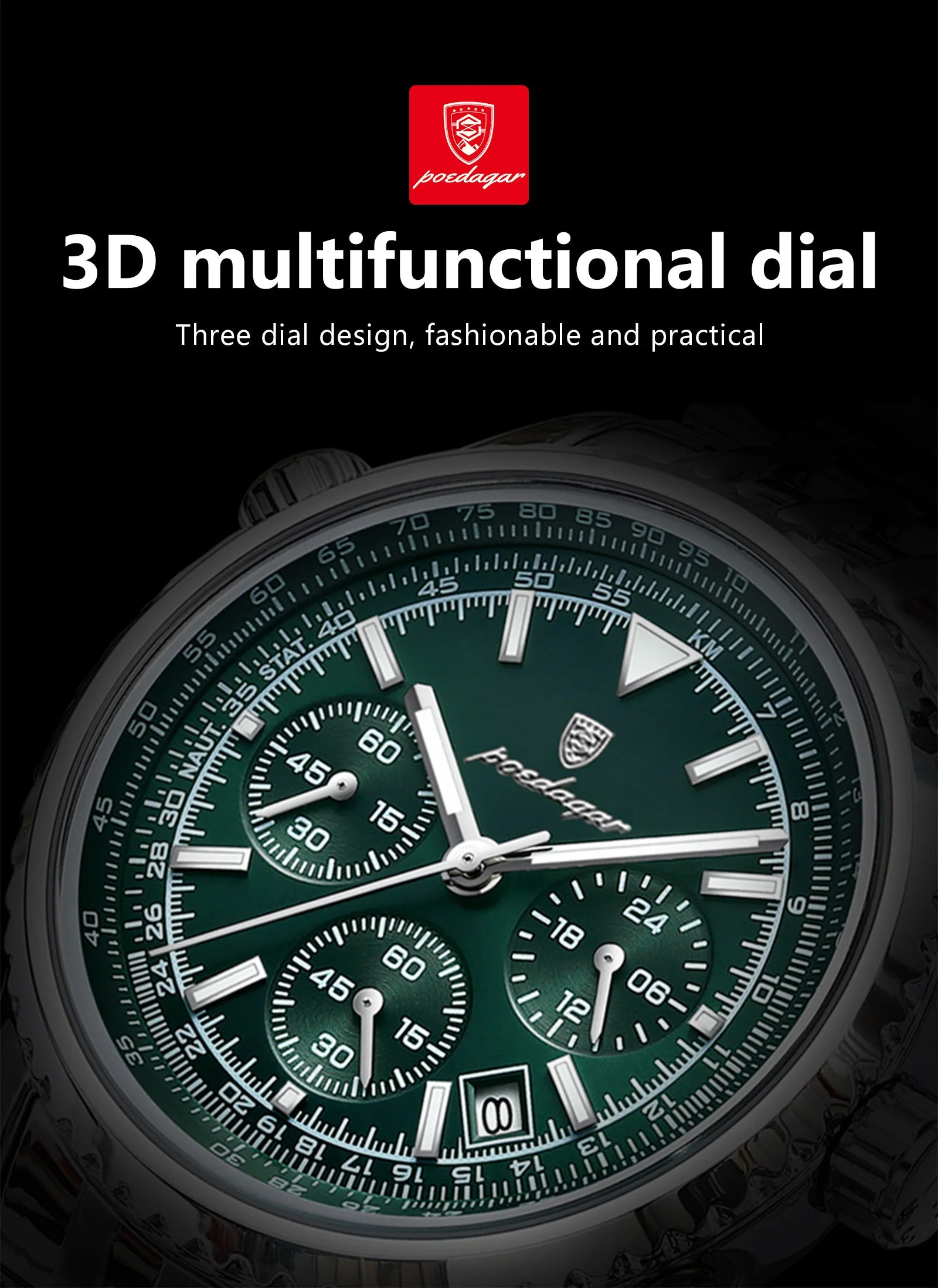 POEDAGAR Luxury Watches For Men Date Chronograph Stainless Steel Man Watch Waterproof Luminous Sport Military Men's Quartz Watch