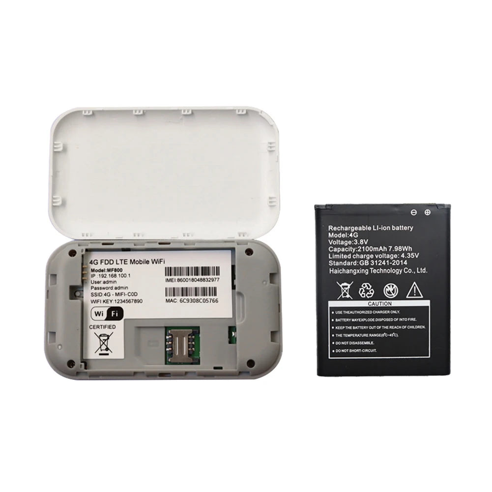 4G LTE Pocket WiFi Router with SIM Card Slot, 2100mAh Battery, 150Mbps