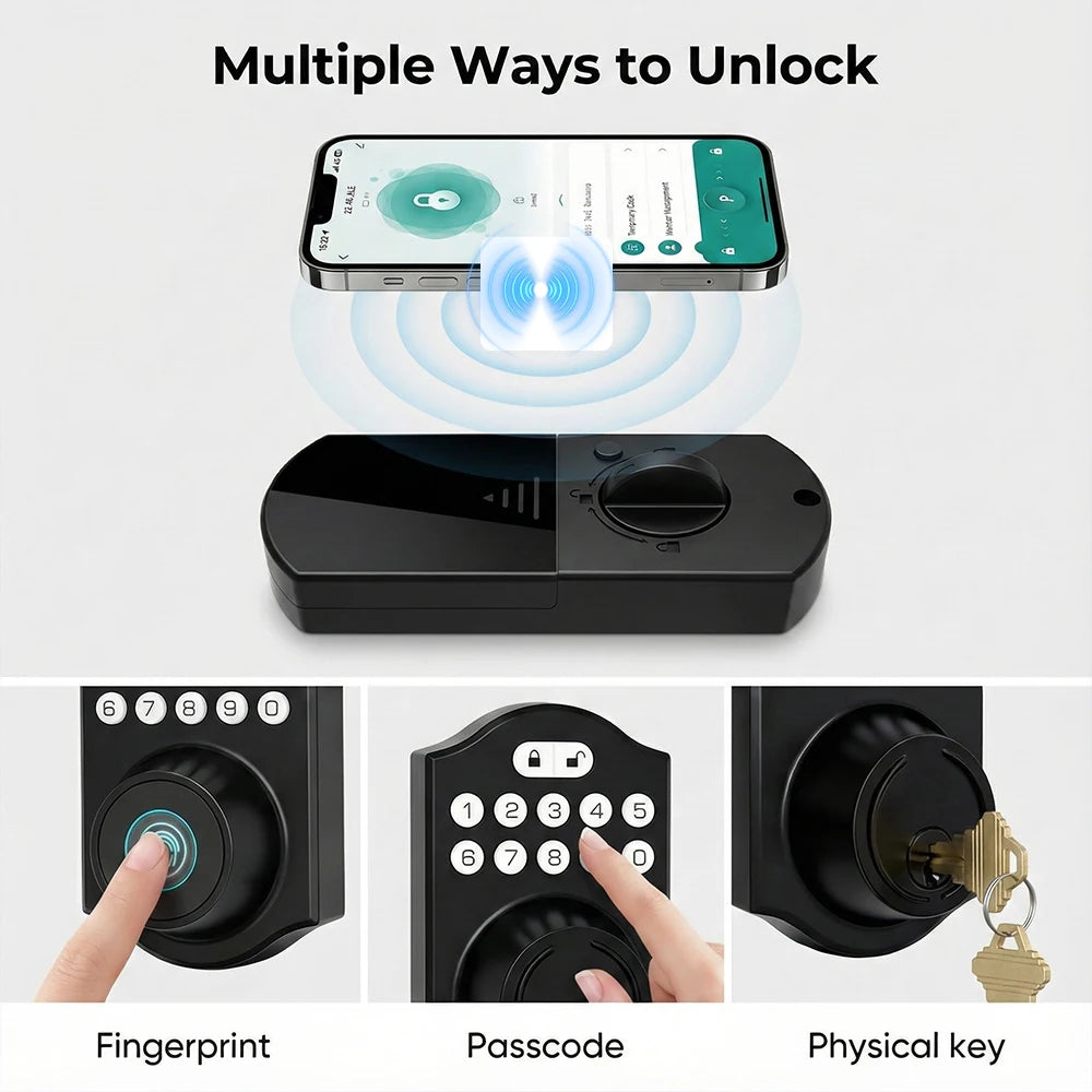 Bluetooth Smart Deadbolt Lock with Fingerprint Passcode App Remote Temporary Code Auto Lock Keyless Entry Front Door Lock for House Airbnb