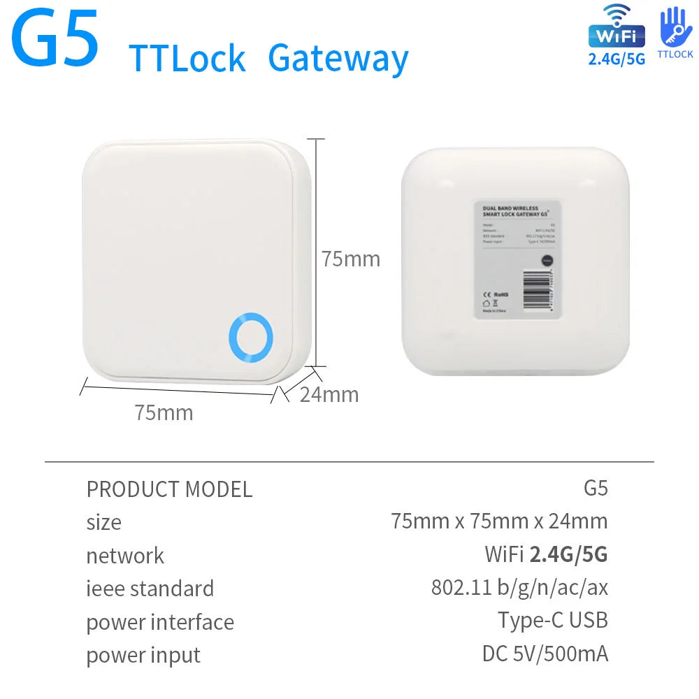 G2 G5 G6 TTlock Gateway Can Connect to 5G WiFi TTLock Or TTHotel APP G5 WiFi Gateway 2.4G&5G WiFi For Remote Control Smart Lock