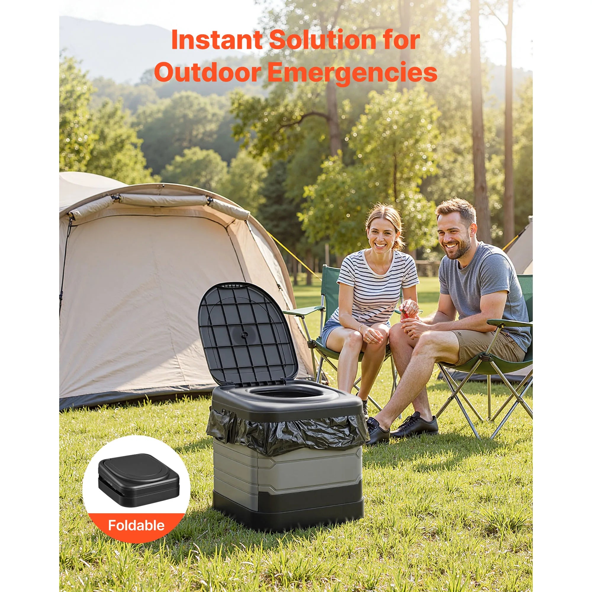 Inodoro portátil plegable para camping con bolsa de transporte y capacidad de 330 lb